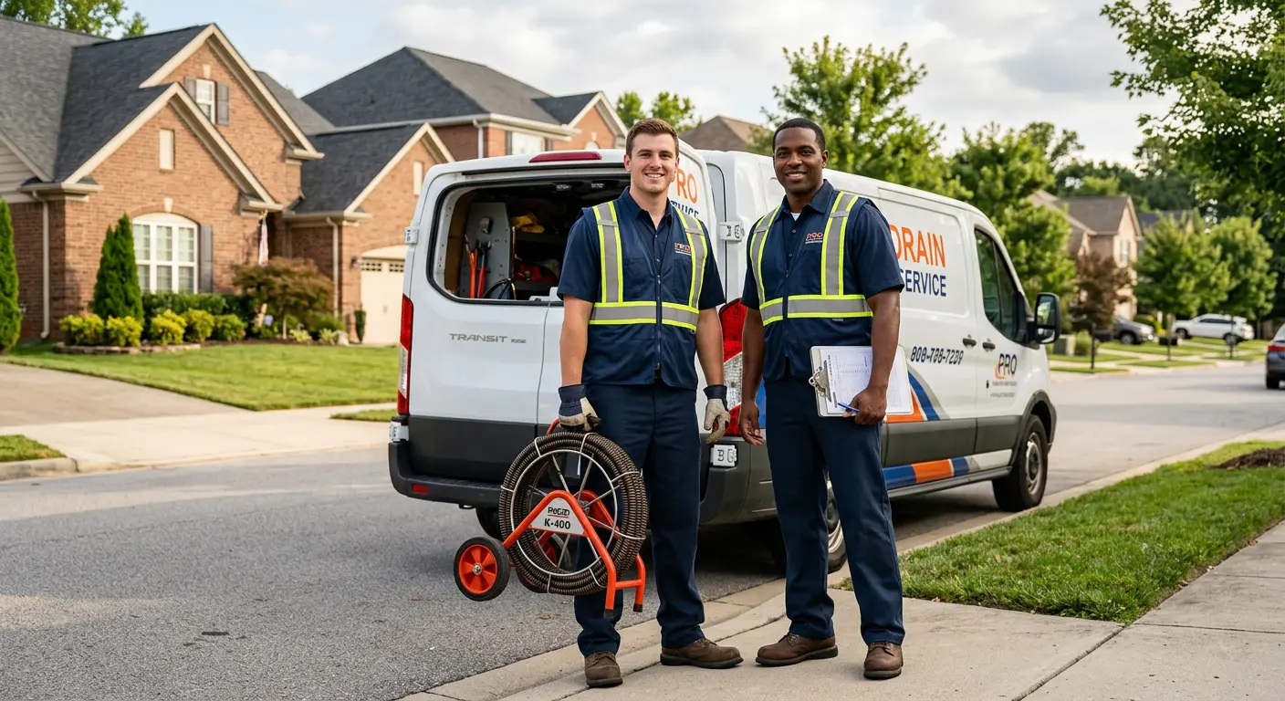 Sewer and drain service team with equipment ready for work in Palmer