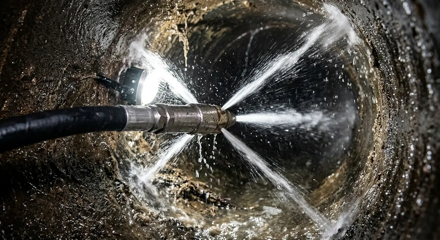 High-pressure hydro jetting nozzle cleaning sewer pipe for Trenchless Sewer Repair in Palmer